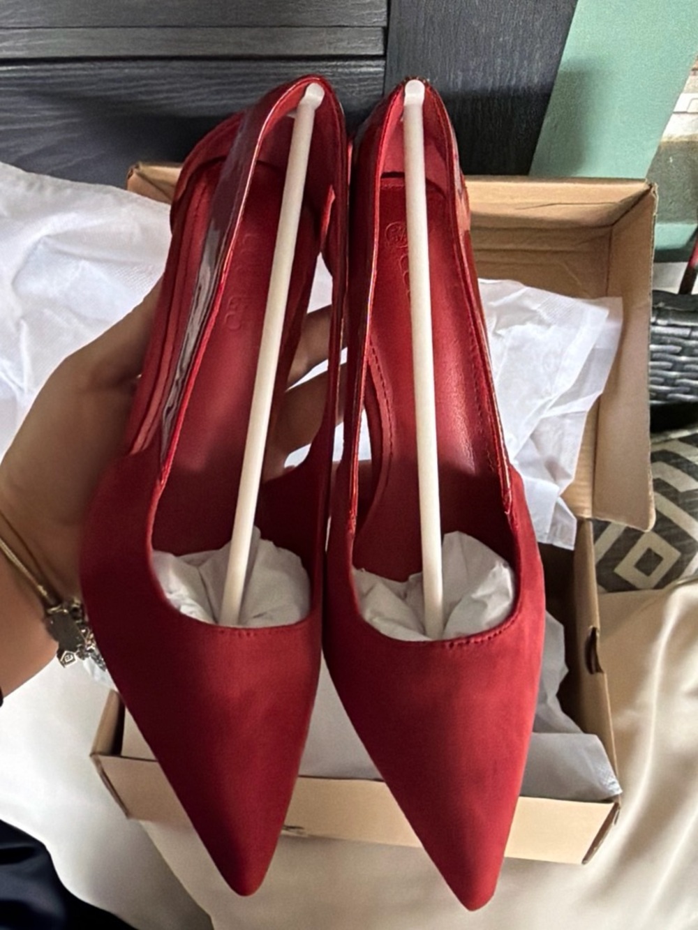 Red Pointed Toe Suede Pumps - Classic Women's Heels